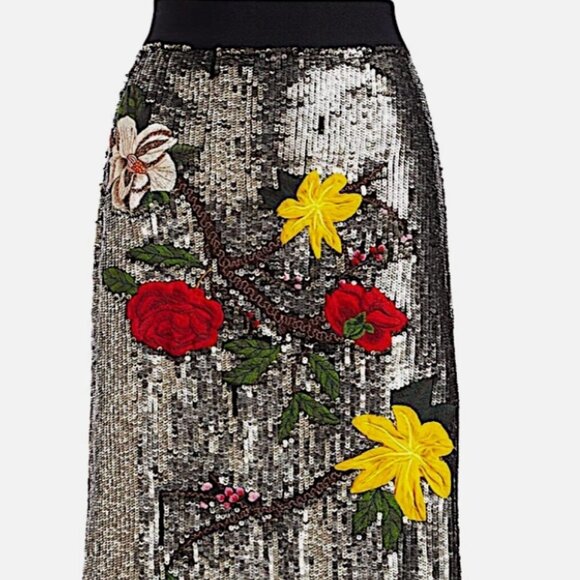 Alice + Olivia Ella Embellished Sequin Floral Midi Skirt S $795 - Picture 10 of 15